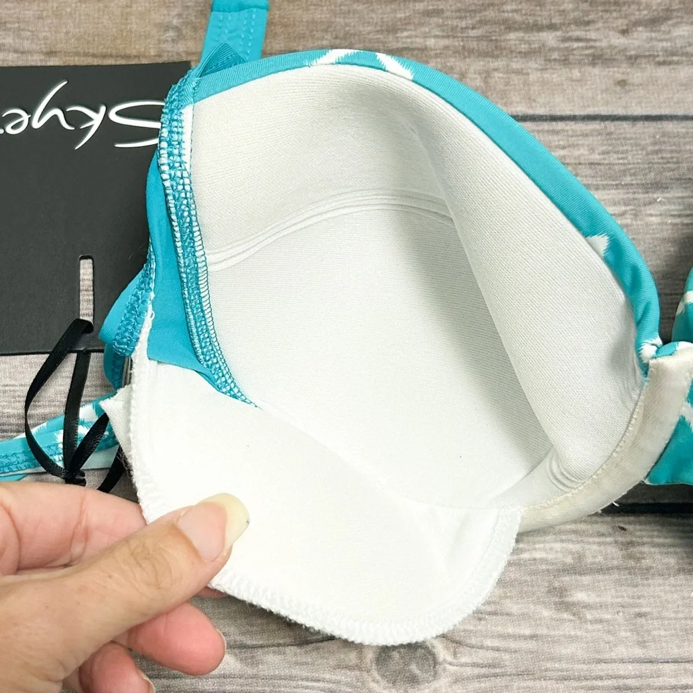 Skye Turquoise Green White Chevron Push Up Halter Underwire Bikini Top NWT Small